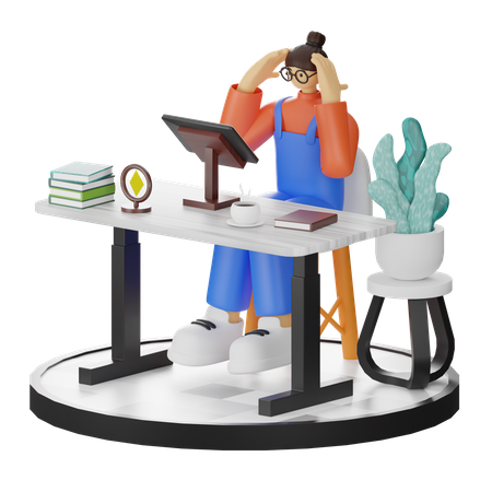 Woman dizziness at work  3D Icon