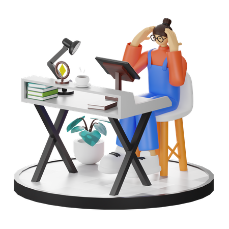 Woman dizziness at work  3D Icon