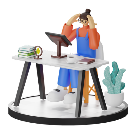 Woman dizziness at work  3D Icon