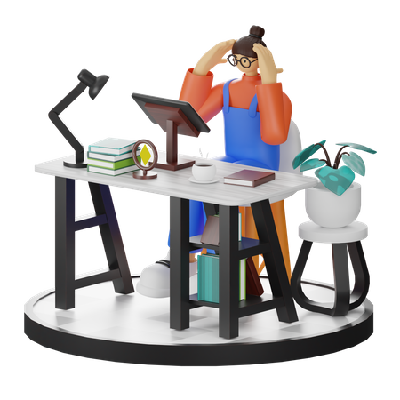 Woman dizziness at work  3D Icon