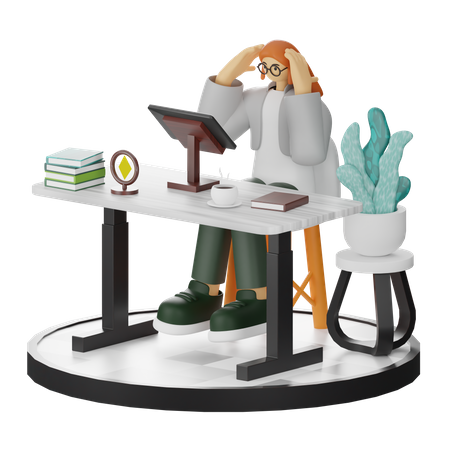 Woman Dizziness At Work  3D Icon