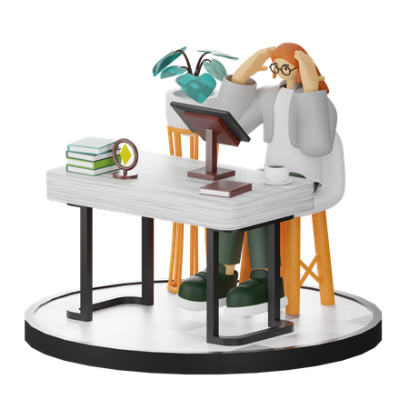 Woman Dizziness At Work  3D Icon