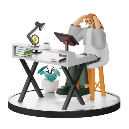 Woman Dizziness At Work  3D Icon