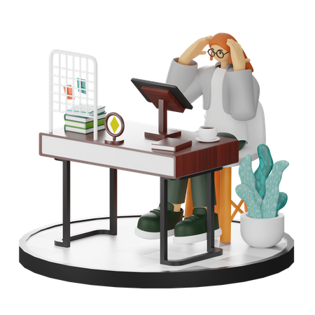 Woman Dizziness At Work  3D Icon
