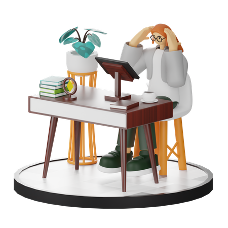 Woman Dizziness At Work  3D Icon