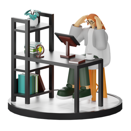 Woman Dizziness At Work  3D Icon