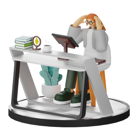 Woman Dizziness At Work  3D Icon