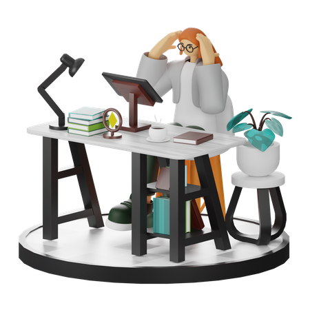 Woman Dizziness At Work  3D Icon