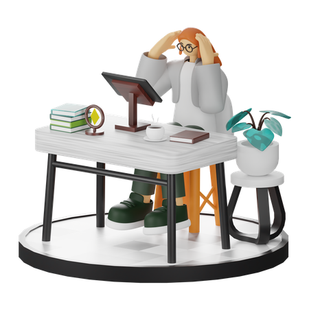 Woman Dizziness At Work  3D Icon