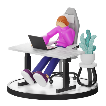 Woman Dizziness At Work  3D Illustration