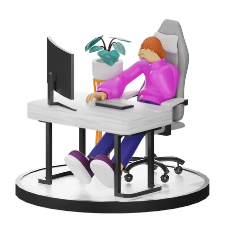 Woman Dizziness At Work  3D Illustration