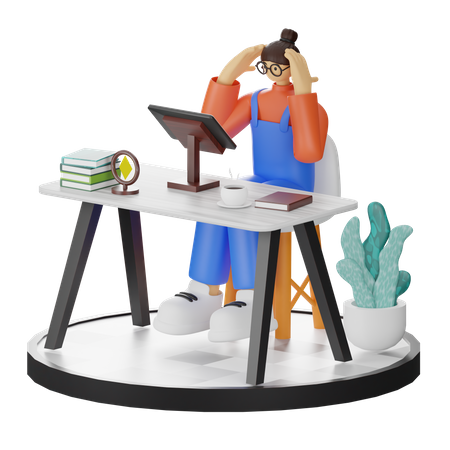 Woman dizziness at work  3D Illustration