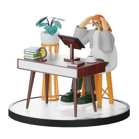 Woman Dizziness At Work  3D Illustration