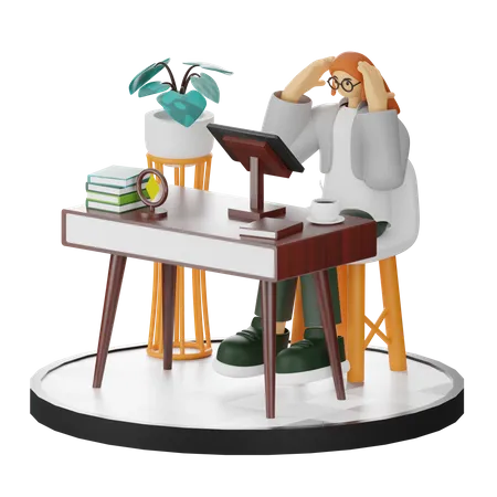 Woman Dizziness At Work  3D Illustration