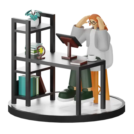 Woman Dizziness At Work  3D Illustration