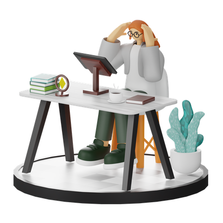 Woman Dizziness At Work  3D Illustration