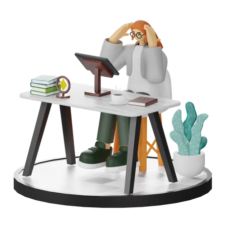 Woman Dizziness At Work  3D Illustration