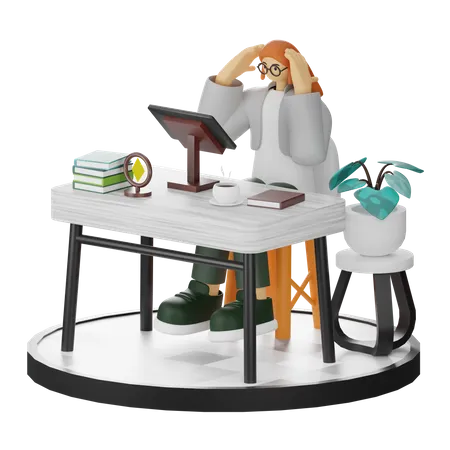 Woman Dizziness At Work  3D Illustration