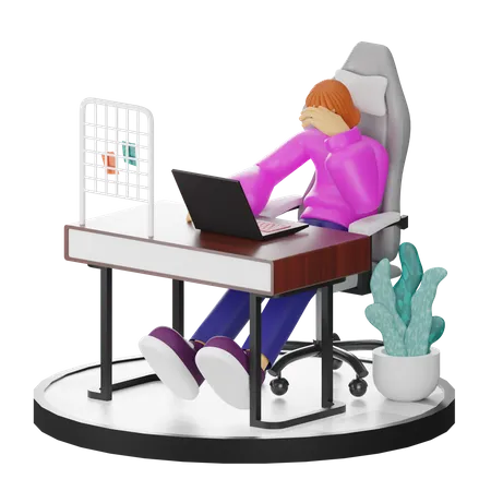 Woman Dizziness At Work  3D Illustration