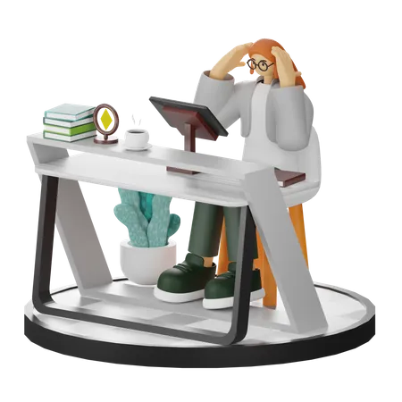 Woman Dizziness At Work  3D Illustration