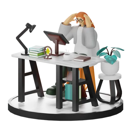 Woman Dizziness At Work  3D Illustration