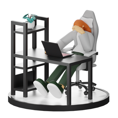 Woman Dizziness At Work  3D Illustration