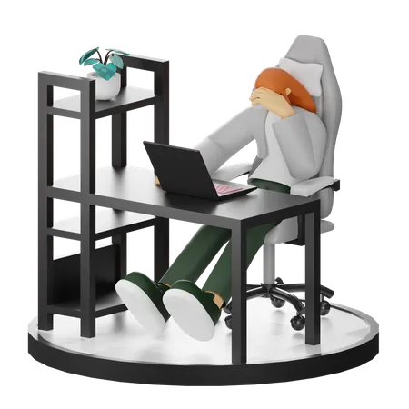 Woman Dizziness At Work  3D Illustration