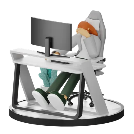 Woman Dizziness At Work  3D Illustration