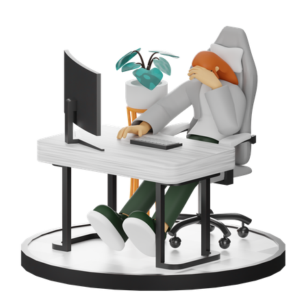 Woman Dizziness At Work  3D Illustration