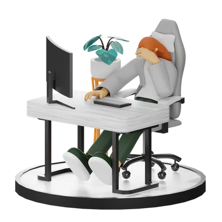 Woman Dizziness At Work  3D Illustration