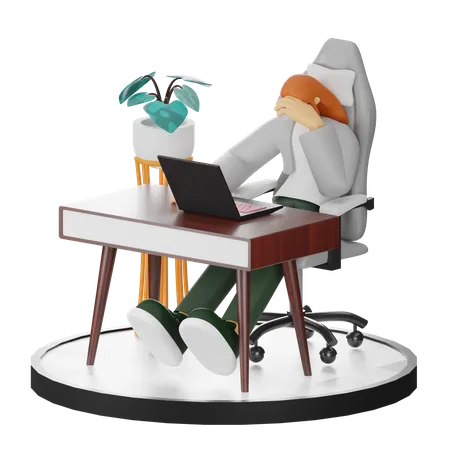 Woman Dizziness At Work  3D Illustration