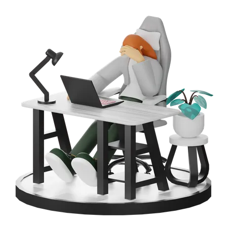 Woman Dizziness At Work  3D Illustration