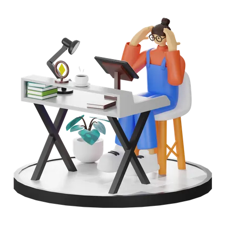 Woman dizziness at work  3D Illustration