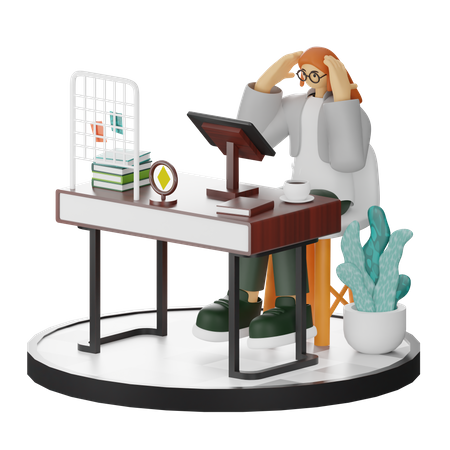 Woman Dizziness At Work  3D Illustration