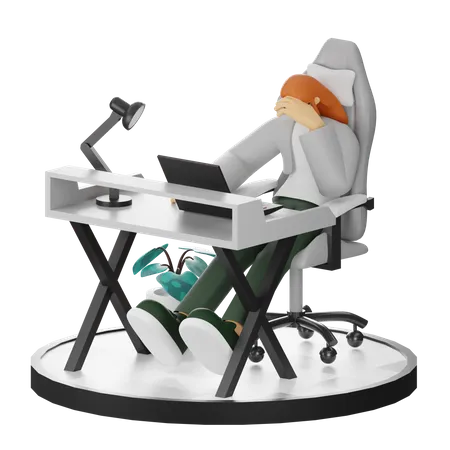 Woman Dizziness At Work  3D Illustration