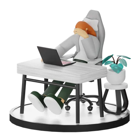 Woman Dizziness At Work  3D Illustration