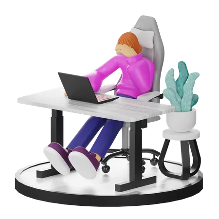Woman Dizziness At Work  3D Illustration