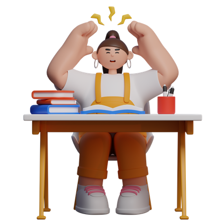 Woman Dizzy from Studying  3D Illustration