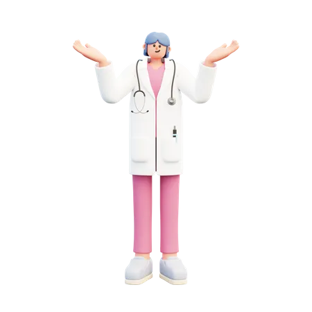 Woman Doctor Confused And Open Hands Up  3D Illustration