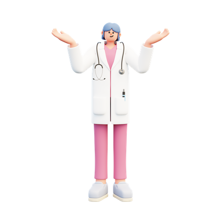 Woman Doctor Confused And Open Hands Up  3D Illustration