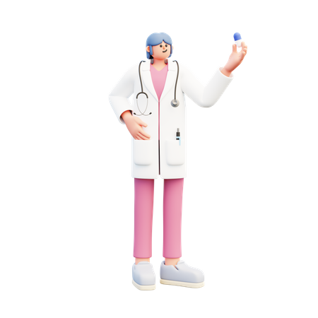 Woman Doctor Holding Capsule  3D Illustration