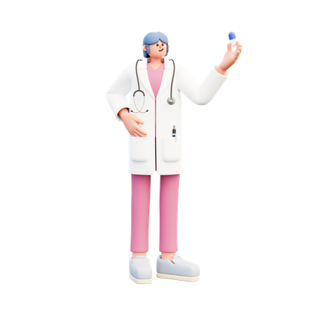 Woman Doctor Holding Capsule  3D Illustration