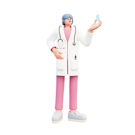 Woman Doctor Holding Pill  3D Icon