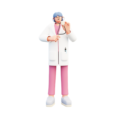 Woman Doctor Holding Stethoscope  3D Illustration