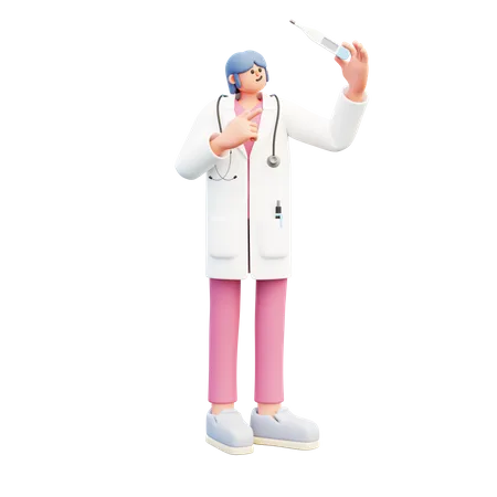 Woman Doctor Looking At Thermometer  3D Illustration