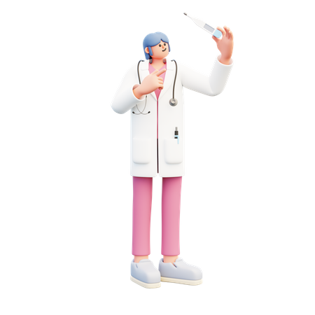 Woman Doctor Looking At Thermometer  3D Illustration