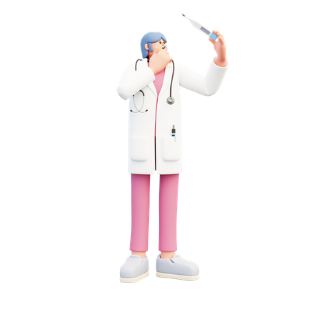 Woman Doctor Looking At Thermometer Deep Thinking  3D Illustration