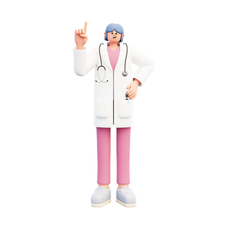 Woman Doctor Pointing Up  3D Illustration