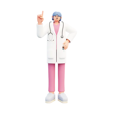 Woman Doctor Pointing Up  3D Illustration