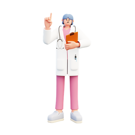 Woman Doctor Pointing Up While Holding Medical Report  3D Icon